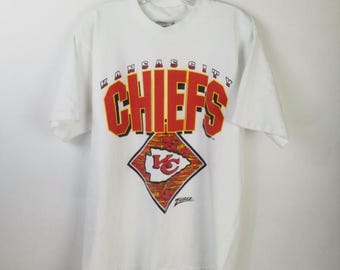 Vintage Zubaz White Crew Neck Single Stitch KC Chiefs Graphic T-Shirt Mens Size Large 1990's
