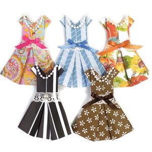Handmade Ephemera Origami Paper Dress 5" x 4.5" Junk Journal Scrapbook Bookmark Gift Decoration
