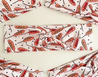 Corn Dog Patterned Twist Headband: Stretchy Knotted Turban