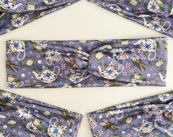 Frog Tea Party Twist Headband: Stretchy Knotted Turban