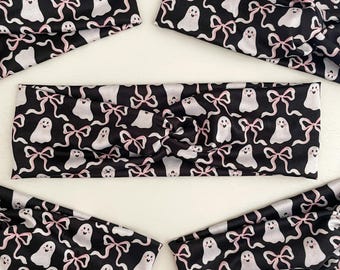 Ghost and Bows Twist Headband: Stretchy Knotted Turban