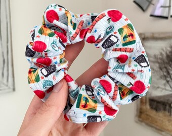 Back to School Supplies Scrunchie: Soft Rib Knit Hair Tie