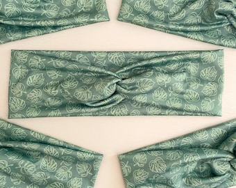 Monstera Plant Leaf Twist Headband: Stretchy Knotted Turban