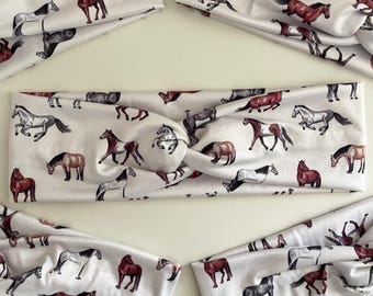 Horse Equestrian Twist Headband: Stretchy Knotted Turban