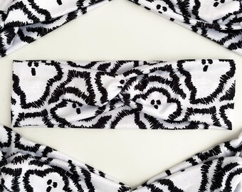 Tie Dye Ghost Headband: Knotted Turban, Spooky Halloween Hair Accessory