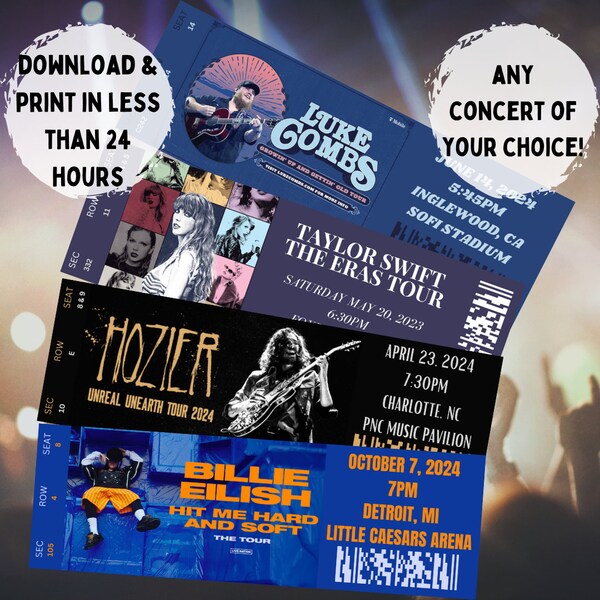custom printable concert ticket, concert ticket download, customized event ticket, concert ticket downloadable file, print at home ticket
