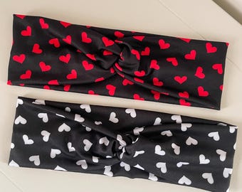 Diadema con estampado de corazones y nudo, turbante elástico, banda para el sudor fina que evita dolores de cabeza.