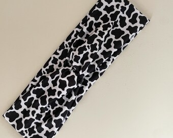Diadema torcida con estampado de vaca en blanco y negro, turbante elástico anudado, banda fina para el sudor que no causa dolor de cabeza