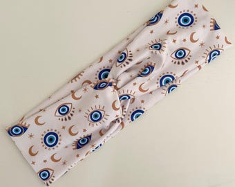 Diadema con nudo de ojo turco, turbante elástico anudado, banda para el sudor fina que evita dolores de cabeza.