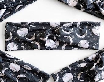 Diadema con estampado floral de fases lunares, turbante elástico anudado, banda fina para el sudor que evita dolores de cabeza.