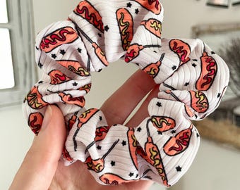 Corn Dog Patterned Scrunchie: Soft Rib Knit Hair Tie