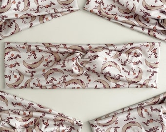 Crescent Moon Print Twist Headband: Stretchy No Headache Turban Knotted Sweat Band