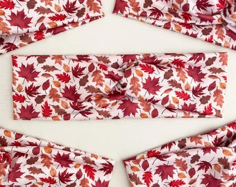 Fall Autumn Leaves Twist Headband: Stretchy Knotted Turban