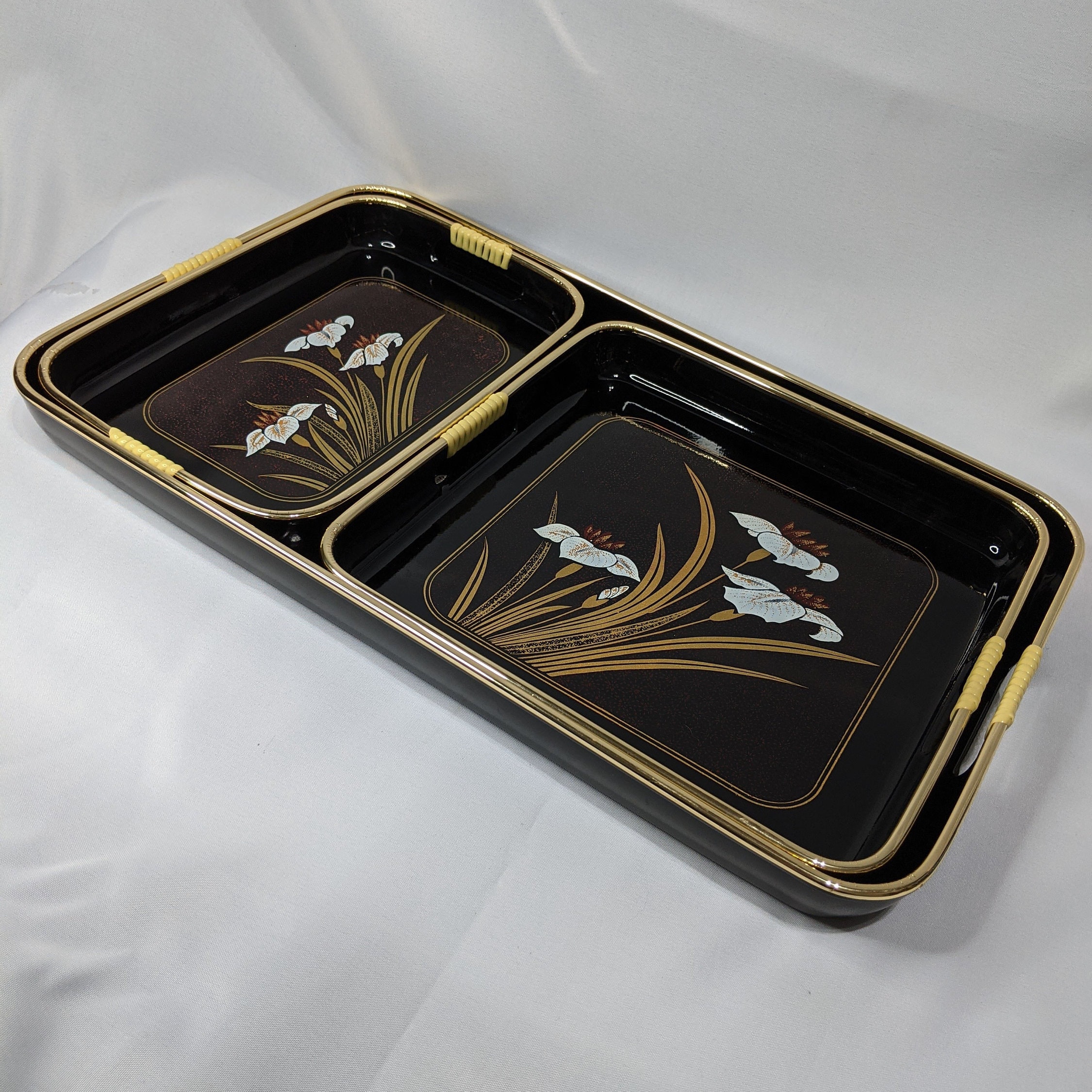 Vintage Toyo Lacquer Tray Set of 3 Made in Japan Floral Etsy
