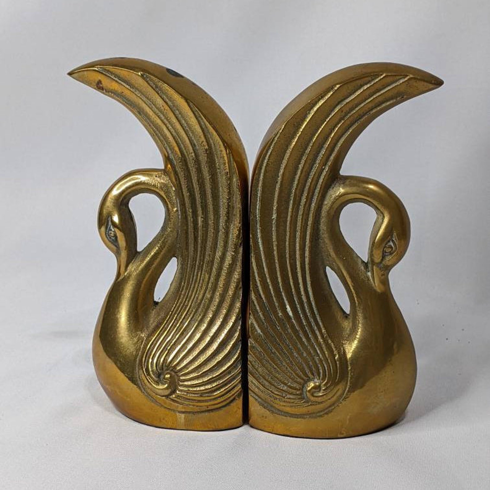 Vintage Brass Swan Bookends Art Deco Style Circa 1950s Etsy