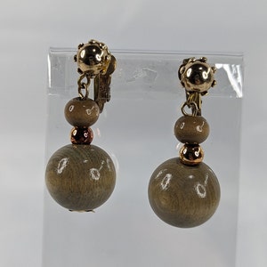 Vintage Clip-On Earrings - Greenish Wood Baubles