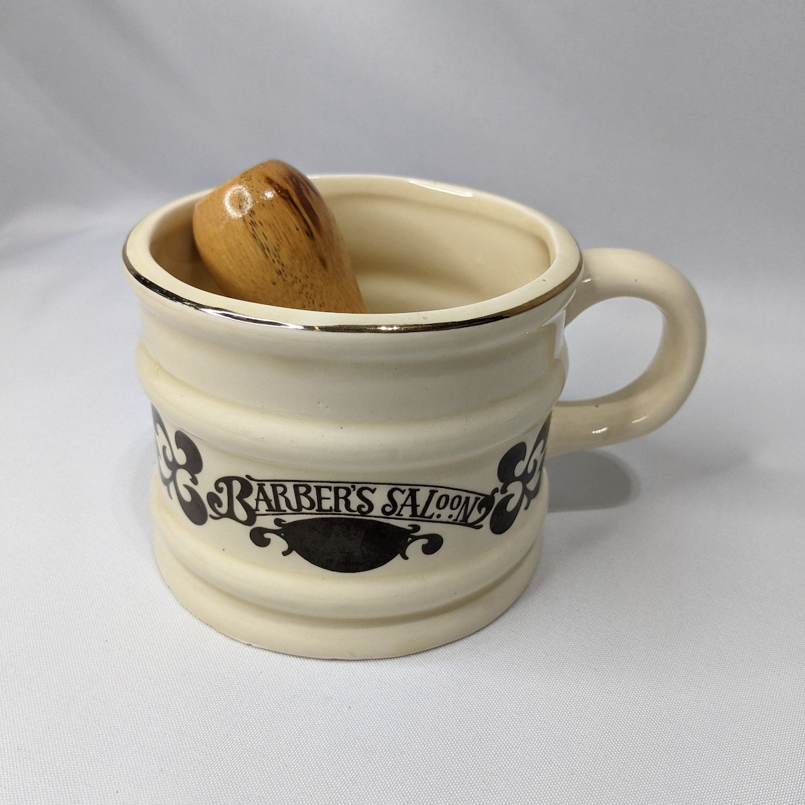 Vintage Shaving Mug & Brush Cream with Black and Gold Wood Etsy