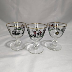 Vintage Libby Treasure Island Sherry Glasses - Set of 3 - 1950s
