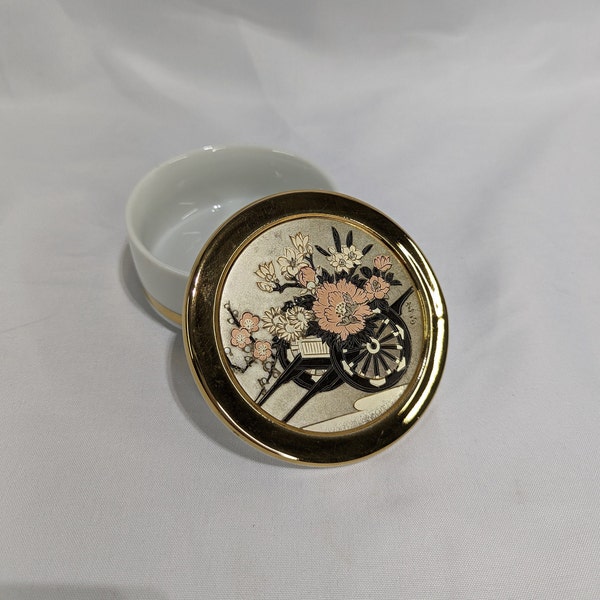 Vintage Chokin Dish - Japanese Cart & Flowers