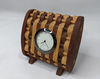 Vintage Wooden Clock - Two Tone Wood - Desk Clock - Quartz