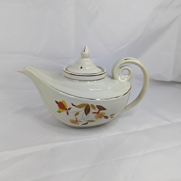 Vintage 1940s Hall Aladdin Lamp Teapot with Strainer - Autumn Leaves