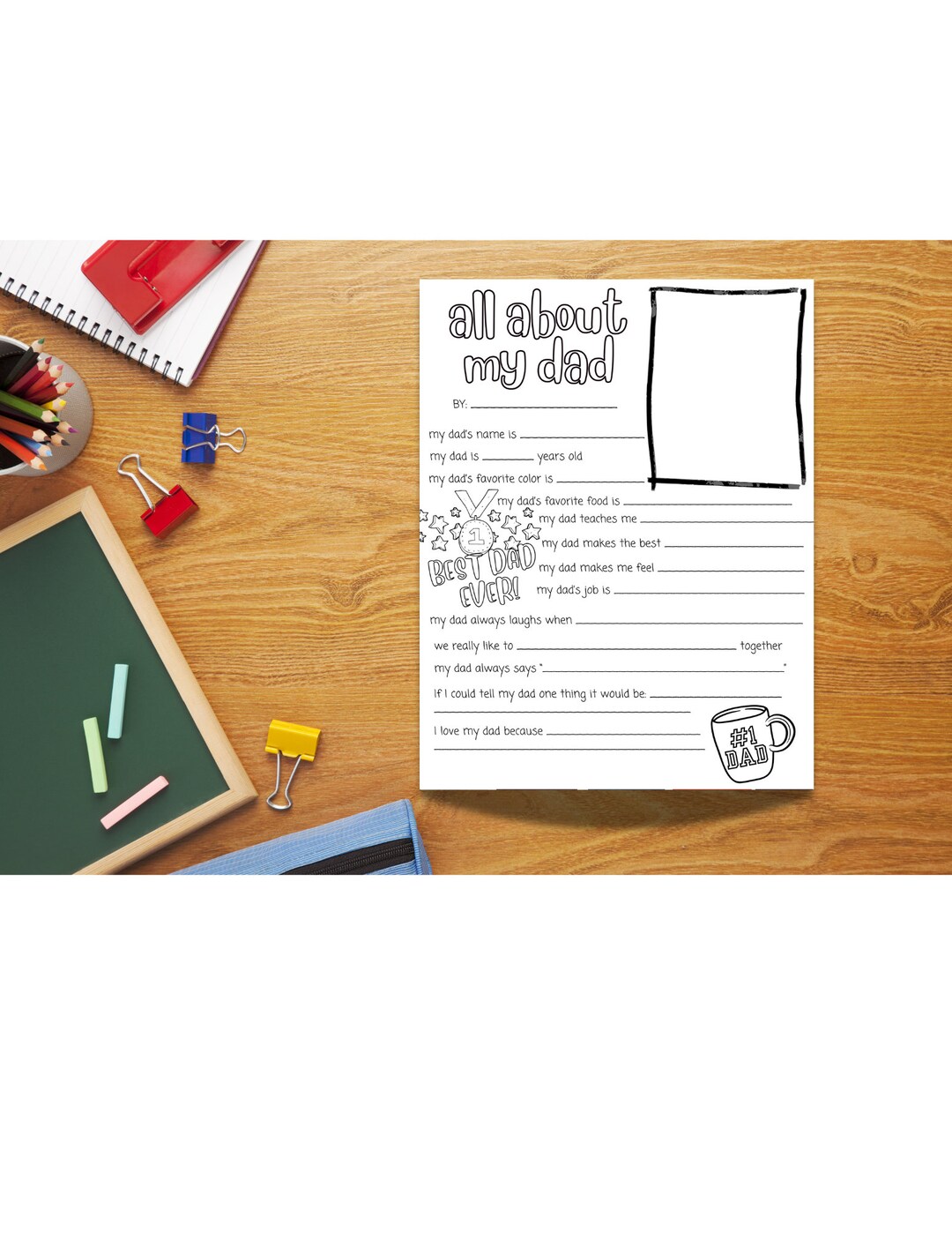 Father's Day All About My Dad Coloring Page Printable Questionnaire for ...