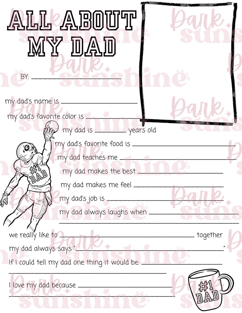 Father's Day All About My Dad Coloring Page Printable Questionnaire for ...