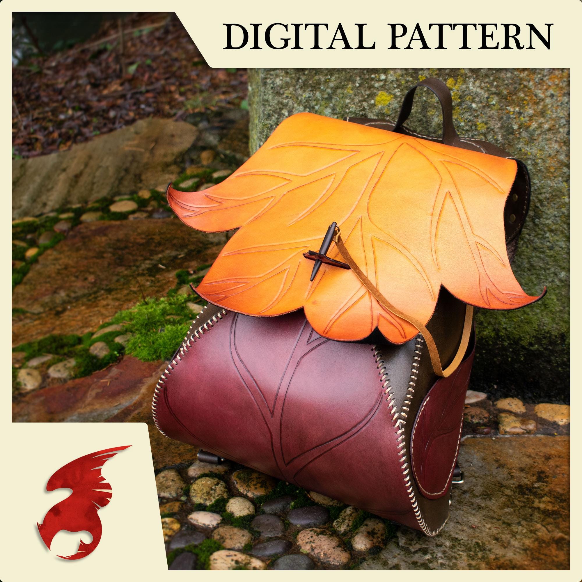 Brown and Cream Leaf Pattern Backpack/shoulder purse TR185-9110 Trinity Ranch Genuine Hair-On Cowhide Tooled  main image 4