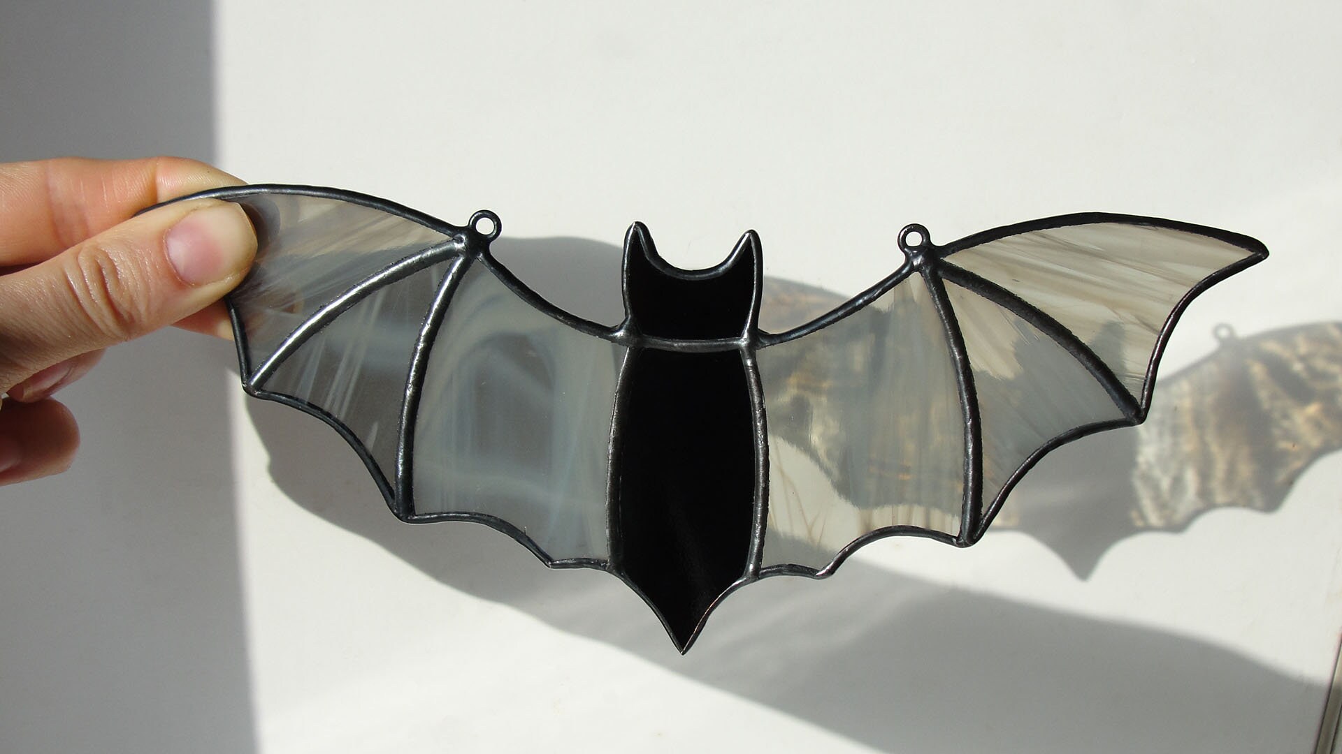 Grey Stained Glass Bat Suncatcher Halloween Window Decoration Etsy