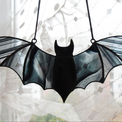 Halloween Window Decoration Black Stained Glass Bat Suncatcher