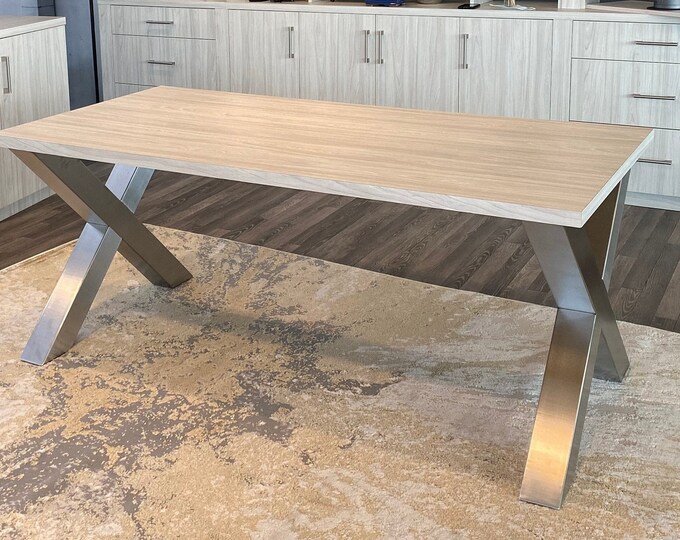 Brushed Stainless X-Frame Metal Table Legs - Any Size!
