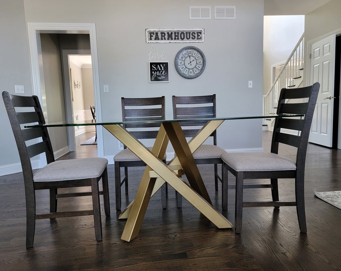 Glass Top Dining/Kitchen Table - Indoor/Outdoor metal base - 6 Person