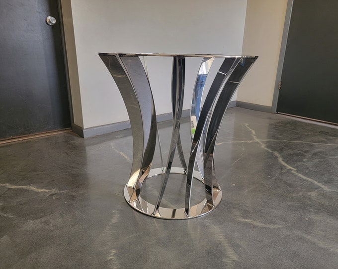 Polished Stainless Reverse Twisted Tulip Style Metal Table Base - Any Size