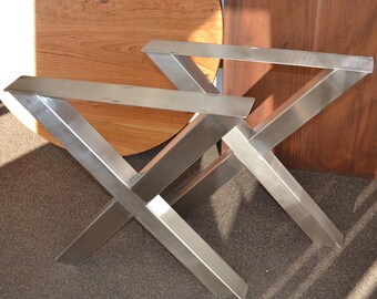 Custom X-Frame Style Brushed Stainless Steel Table Legs, Satin Stainless Legs, Any Size