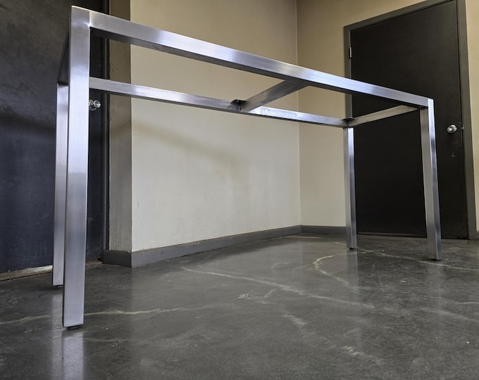 Brushed Stainless Steel Parsons Style Metal Table Base - Dining Tables, Desks, Conference Tables, Side Tables, and More | Made-to-order