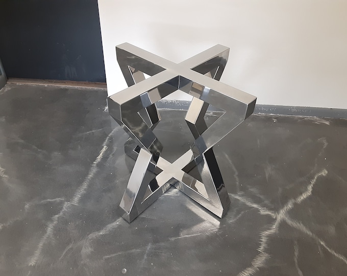 Polished Stainless Hourglass Style Metal Table Base - Any Size