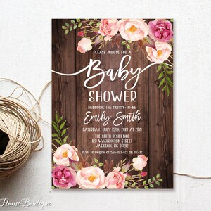 Baby Shower Invitation, Rustic Floral Baby Shower Invitation,  Baby Shower Invitation, Watercolor Baby Shower Invite, Blush Pink, #BS26