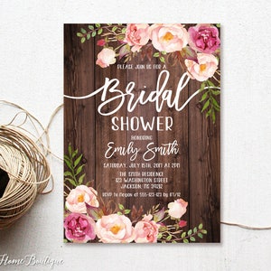 Bridal Shower Invitation, Floral Bridal Shower Invitation, Boho Bridal Shower Invite, Bridal Shower Printable, Blush Pink, W84