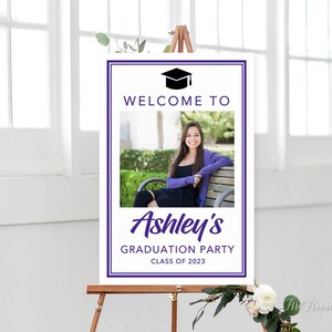 Purple Graduation Welcome Sign, Photo Graduation Party Welcome Sign, Lavender Graduation Welcome Sign, Digital file, W1571
