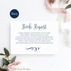 Apportez un livre au lieu d'une carte, bleu marine apporter un livre pour baby shower, carte de demande de livre bleu marine, téléchargement immédiat, fichier numérique, BS893