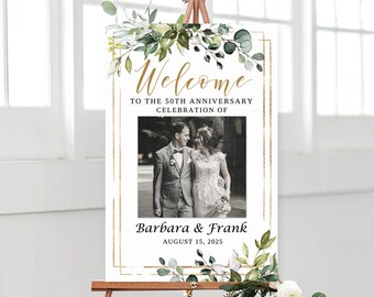 Photo Anniversary Welcome sign, Wedding Anniversary Welcome Sign, 50th Anniversary, Golden Anniversary Sign, Digital File, W1085-2