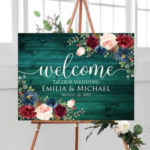 Emerald Green Wedding Sign, Rustic Wedding Welcome Sign, Green Welcome Sign, Digital File, W1191