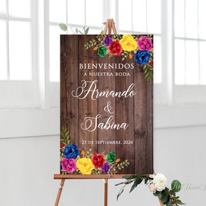 Bienvenidos a Nuestra Boda, Bright bruiloft welkomstbord, rood roze geel blauw bruiloft bord, Mexicaans, Spaans bruiloft bord, digitaal, W1492-1
