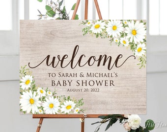 Rustic Daisy Baby Shower Welcome Sign, Daisies Baby Shower Welcome Sign, Digital file, W928