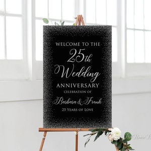 25th Anniversary Welcome Sign, 25th Anniversary Decoration, Black Silver Anniversary Sign, Printable Welcome Sign, W1493