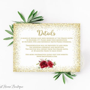 Tarjeta de recepción de oro rojo, tarjeta de recepción de cumpleaños floral, tarjeta de recepción de boda, tarjetas adicionales, flores rojas, W768
