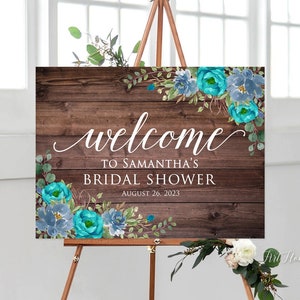 Teal Blue Bridal Shower Welcome Sign, Teal Bridal Shower Welcome Sign, Dusty Blue Bridal Shower, Turquoise Welcome Sign, Digital File, W1286