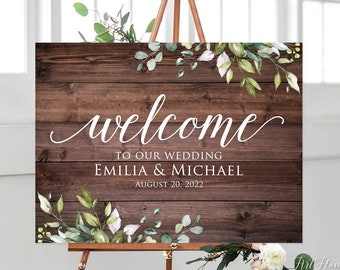 Rustic Wedding Welcome Sign, Greenery Welcome Sign, Botanical Wedding Welcome Sign, Digital File, W1250