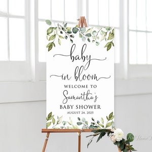 Greenery Baby in Bloom Welcome Sign, Botanical Baby Shower Welcome Sign, Botanical Welcome Sign, Eucalyptus, Digital file, W1124A