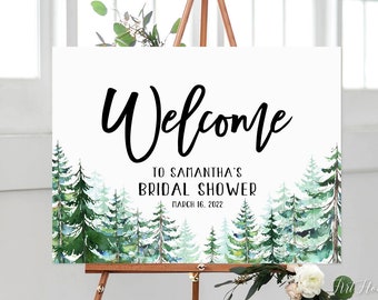 Welkomstbord voor een bruidsdouche met bosthema, Welkomstbord voor een bruidsdouche met bosthema, Welkomstbord voor een bruidsdouche met dennenbosthema, Welkomstbord voor een tuin, Digitaal bestand, W1078